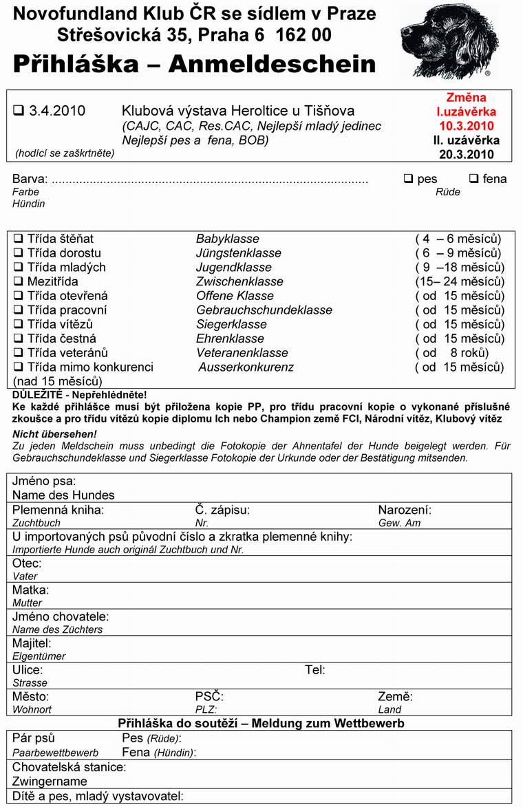 přihláška na výstavu