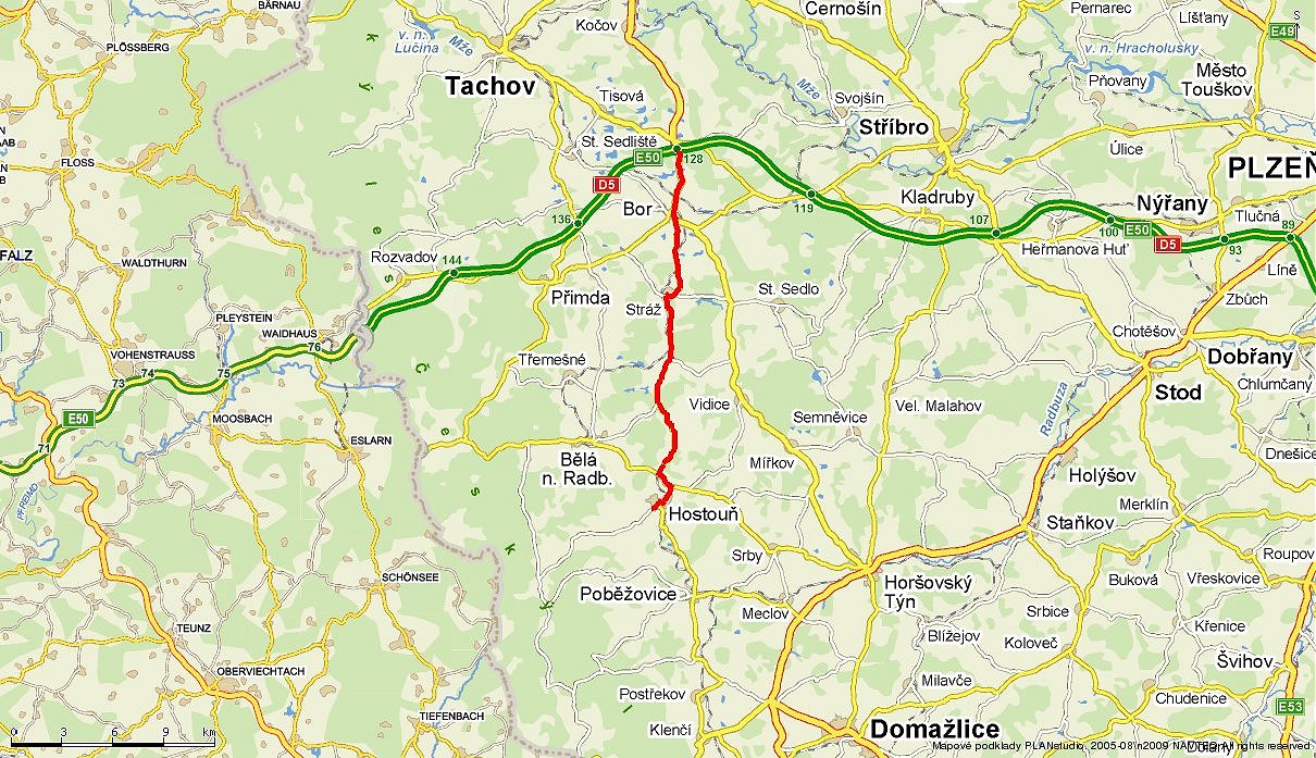 Mapa příjezdu od Plzně